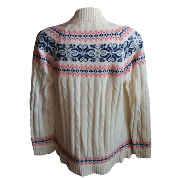 Women's Medium Vintage Cardigan Sweater Nordic Cream Cable Knit Blue Red Stitch - Picture 1 of 6
